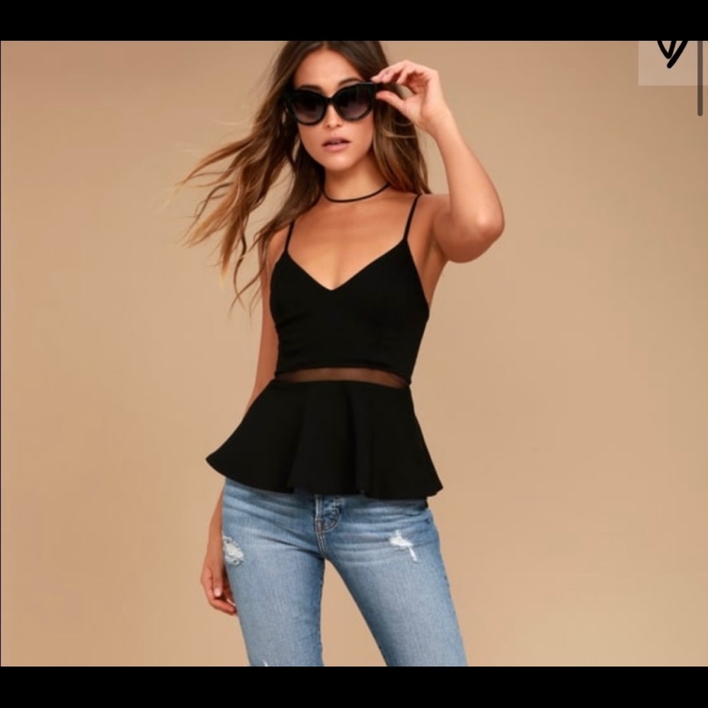 Lulu’s Keen Interest Black Mesh Peplum Top (S)